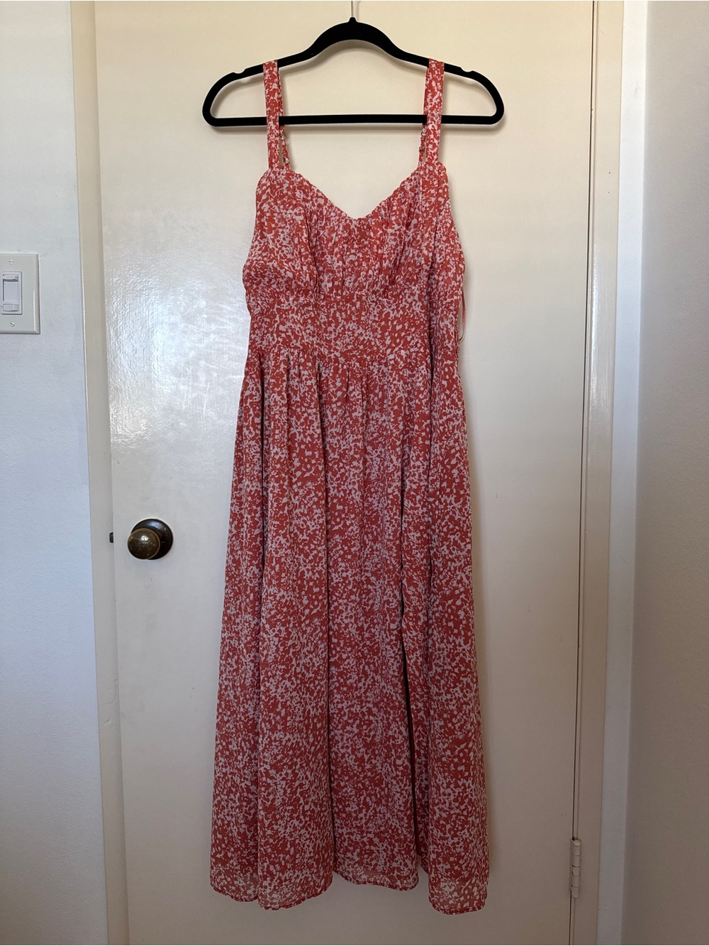 Abercrombie & Fitch Coral Floral ruched Chiffon Midi Dress Slit Size XL
